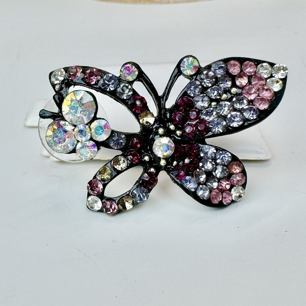 Vintage Purple Blue Green Crystal Butterfly Brooch
